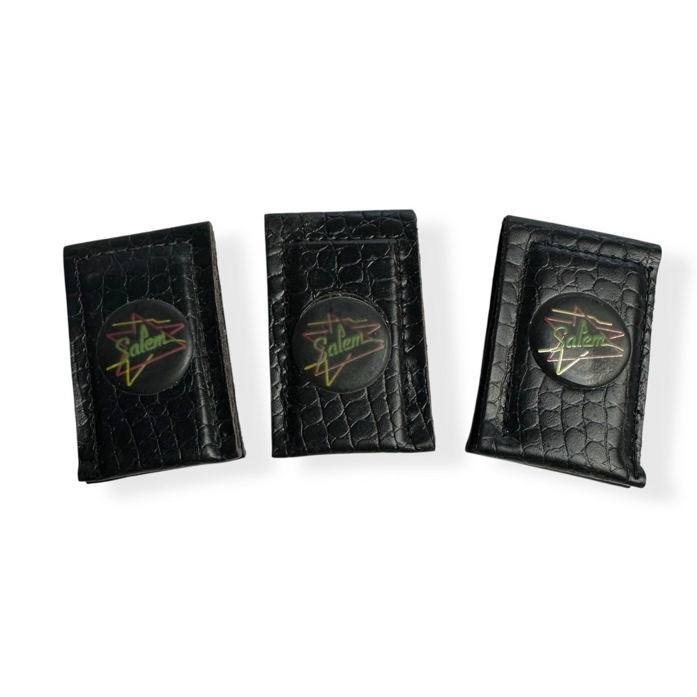 VTG Lot of‎ 3 Salem Cigarette Magnetic Money Clip Black Leather Embossed Pebble